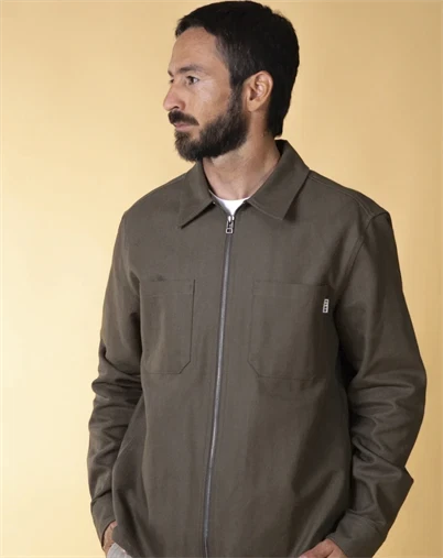 Elsk - Herringbone Zip Mens Overshirt - Turtle Green